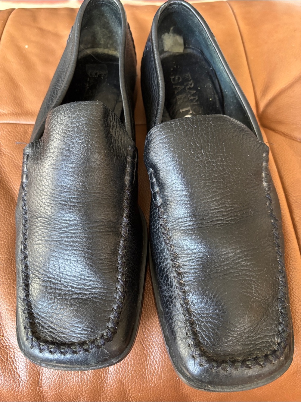 Black 8 1/2 Leather Slip-On Loafers for women